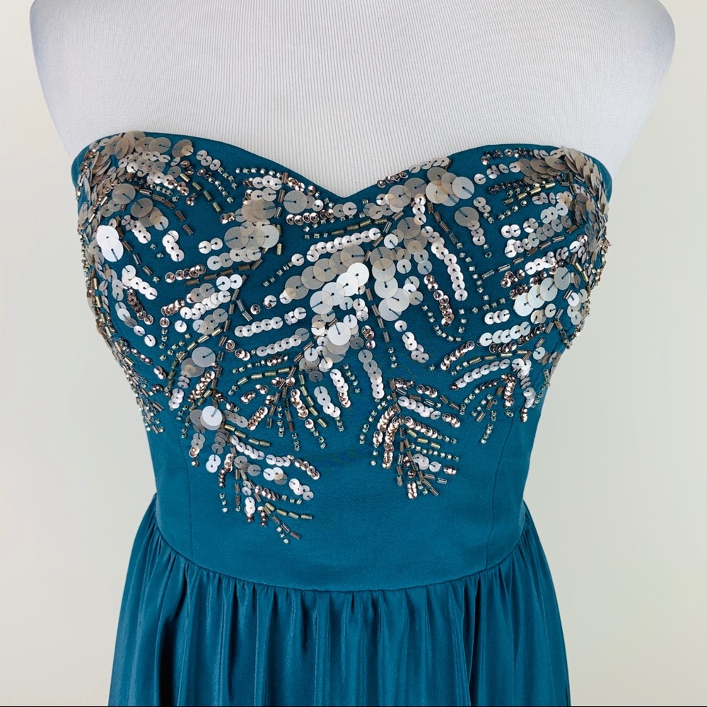 Rebecca Taylor Beaded Feather Silk Strapless Dress - Picture 4 of 8